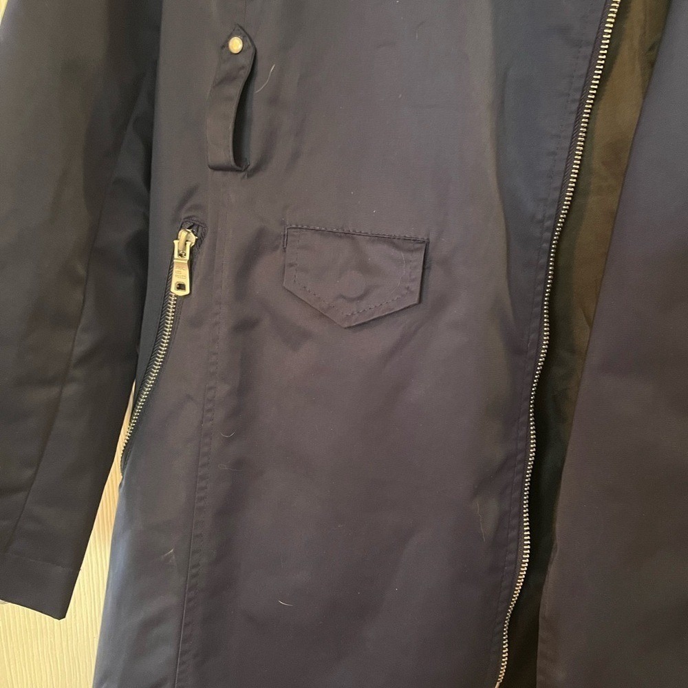 Avec Les Filles Navy Trench Coat Zipper Accents Chic Unique Stylish - Picture 5 of 6